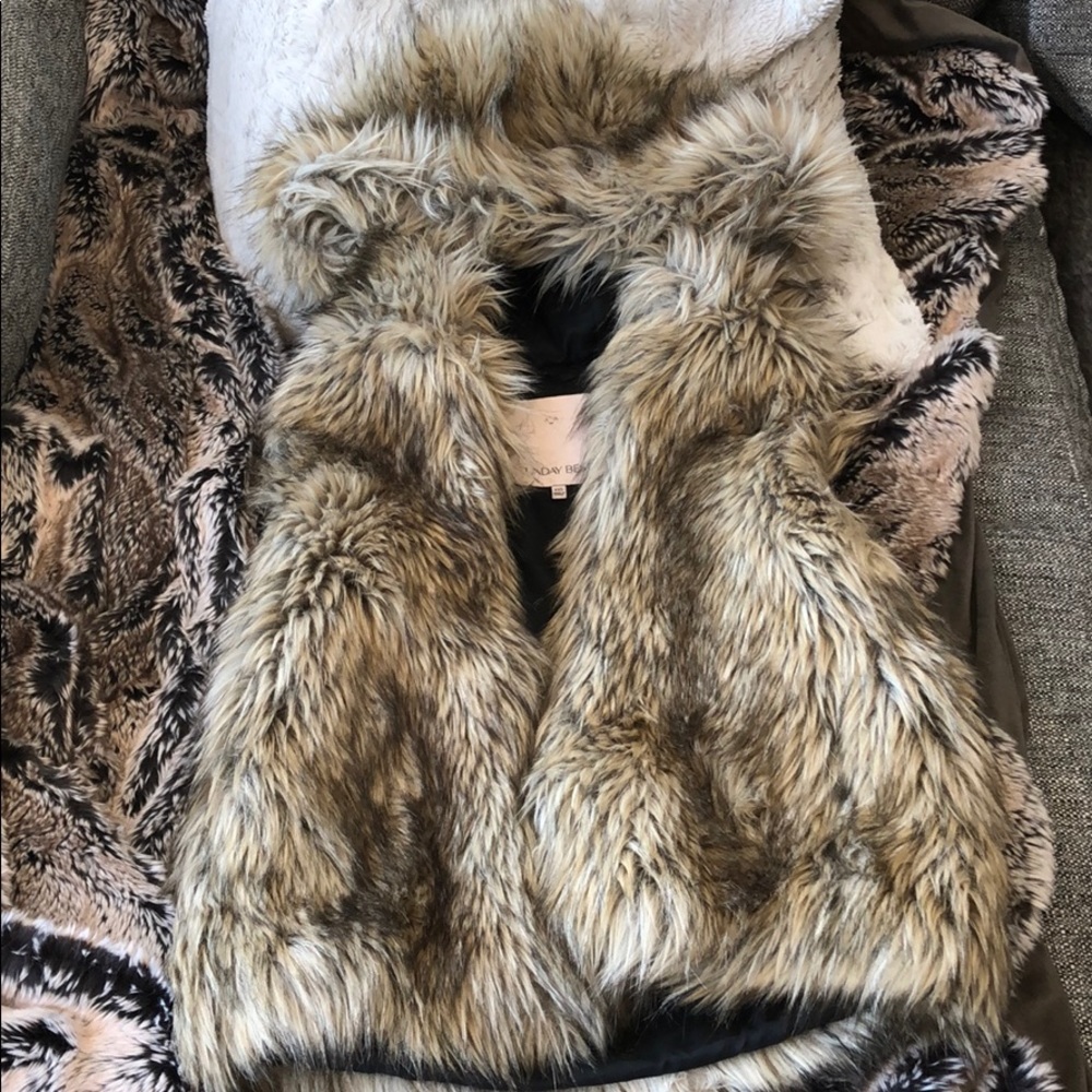 Brown Faux Fur Vest with hoodie from Sunday Best